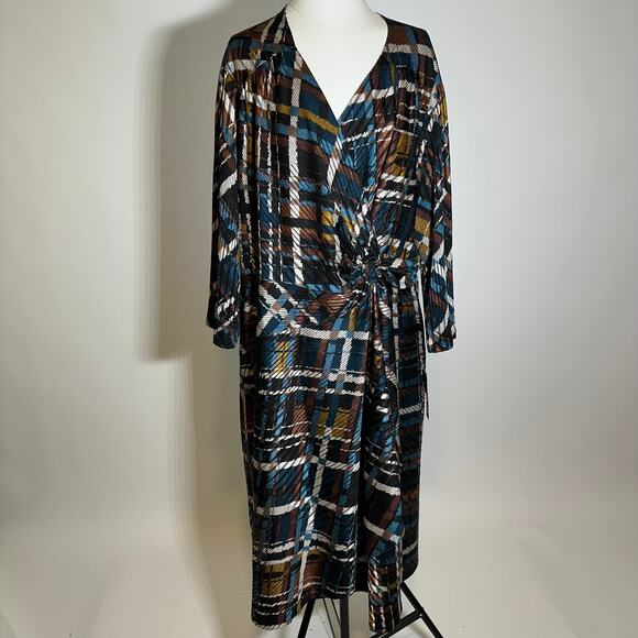 NWT Signature by Robbie Bee 3/4 Sleeve Faux Wrap Midi Dress Womens Plus Size 3X - Picture 1 of 12